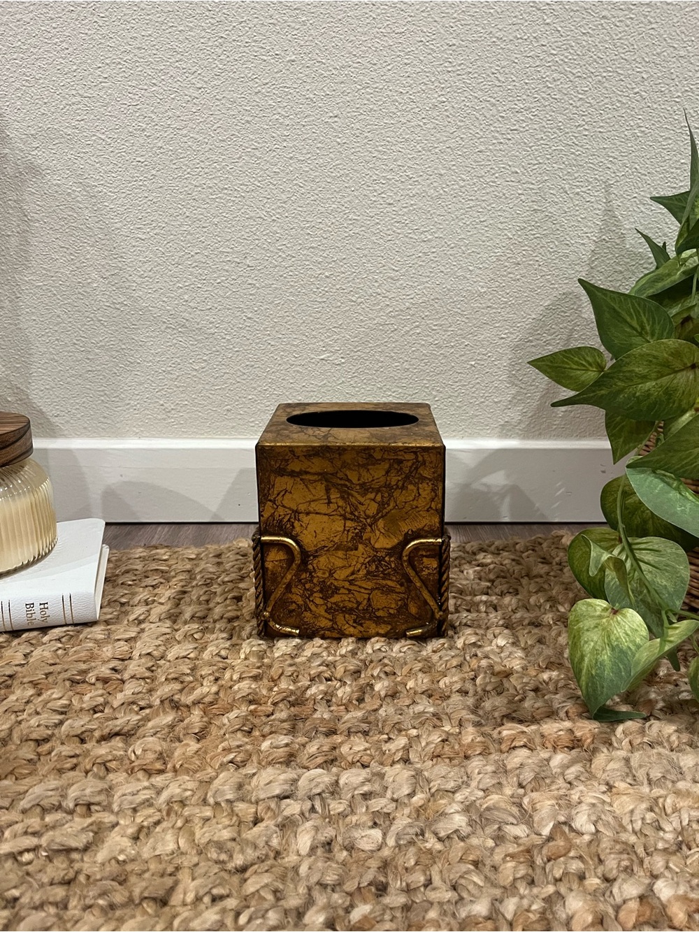 Golden Marble Metal Tissue Box Cover - Home Accents